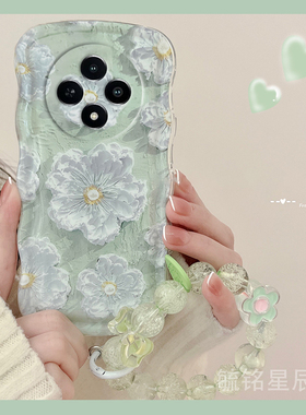 新款油画绿色花朵适用vivoY300Pro手机壳Y300i透明的Y200软硅胶Y100波浪边Y200i气囊情侣全包轻奢风小众Y100t