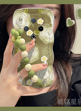 适用vivoy300手机壳y200+新款y300i绿色y200gt油画y300pro+花朵y100波浪边z5挂绳y93s腕带y76s链条y36s硅胶t2