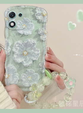 适用华为荣耀x60手机壳x50i+新款play9t畅玩50油画v40轻奢版x40gt绿色v30pro花朵20透明x10硅胶波浪边40plus