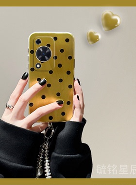 新款ins黑色波点适用华为畅享70pro手机壳60畅想60X透明50Pro黄色50Z荣耀Note10硅胶的30E简约手腕带小众镭射