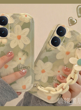 适用iqooz9turbo手机壳iqooz8气垫iqooz7x新款z7绿色z9花朵z10turbopro腕带iqooneo10手链条neo9spro+防摔z6