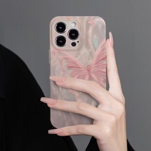 晱晱粉色蝴蝶适用于iphone17promax手机壳新15全包超薄14菲林磨砂二合一13女生高级感小众软硬壳防摔苹果16pr