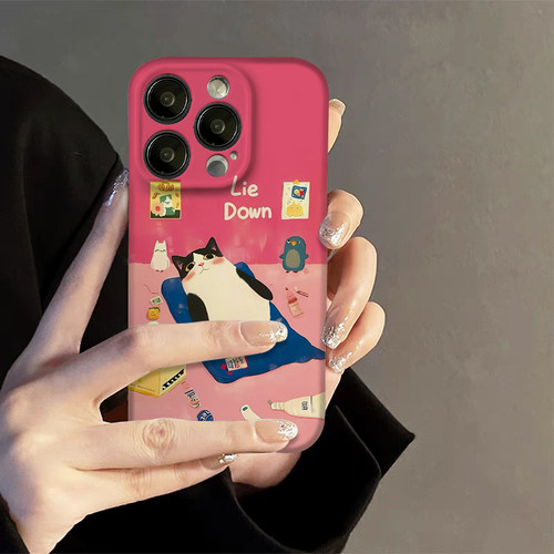 晱晱躺平猫咪趣味适用苹果14手机壳iPhone15ProMax新款13pro防摔15pro硅胶11女款12创意小众女全包软保护套