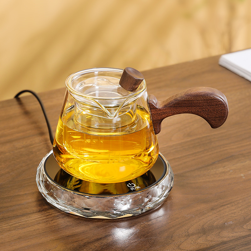 水晶恒温炉煮茶器玻璃旋转泡茶壶带过滤盖碗保温杯垫55度加热底座