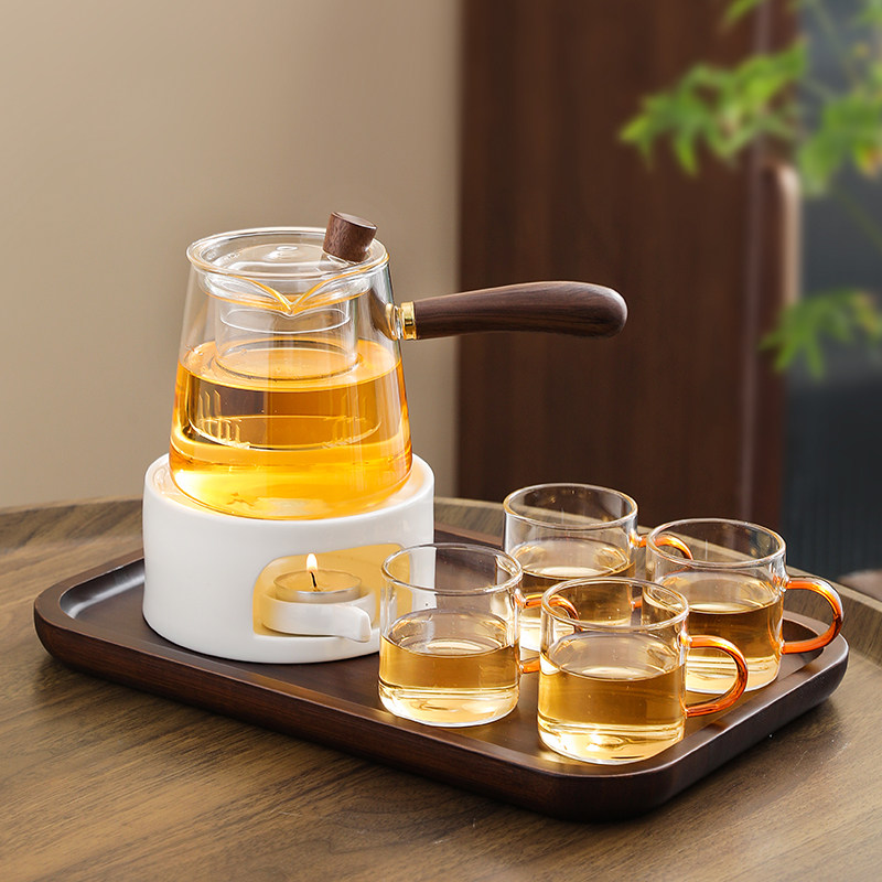 玻璃煮花茶壶高颜值2024新款温泡茶炉蜡烛加热底座小型黑晶炉煮茶