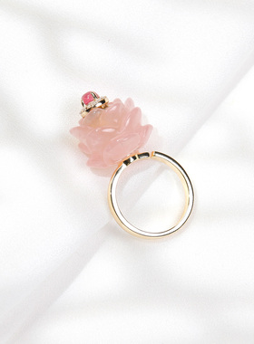 天然粉水晶松石香薰精油戒指