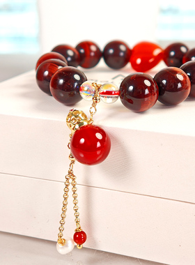 【火舞】五行火红虎眼石配红玛瑙芳香瓶能量手串