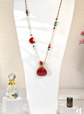 月满福盈·红玛瑙福袋宝瓶吊坠沉香精油项链套盒 高端精致送礼