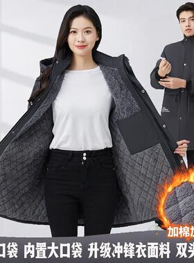 2025妈妈罩衣冬加绒加厚女中长款宽松版罩棉衣可外穿加肥加大时尚