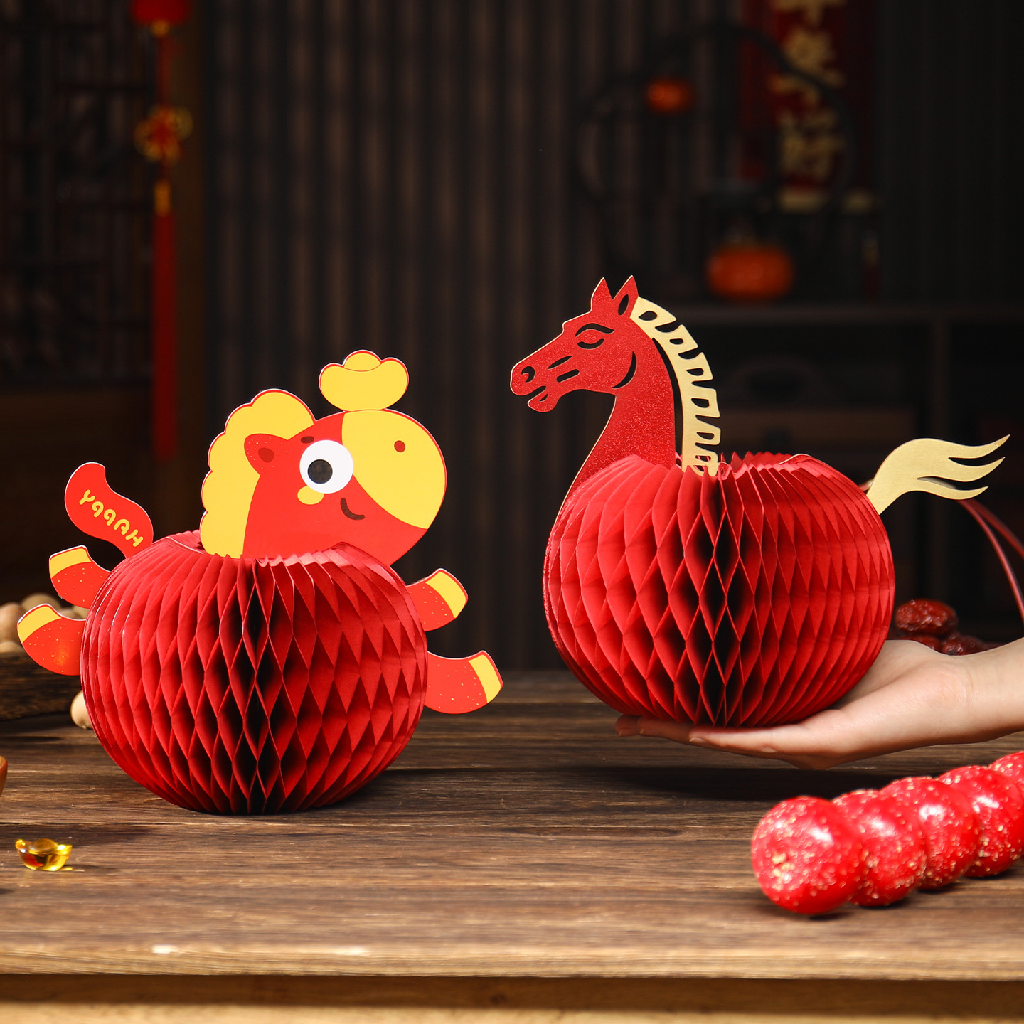 2026新年生肖马桌面福字蜂窝摆件