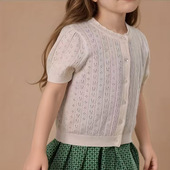 女童夏季 纯棉薄款 泡泡袖 针织开衫 外套儿童宝宝上衣 镂空短袖 25韩版