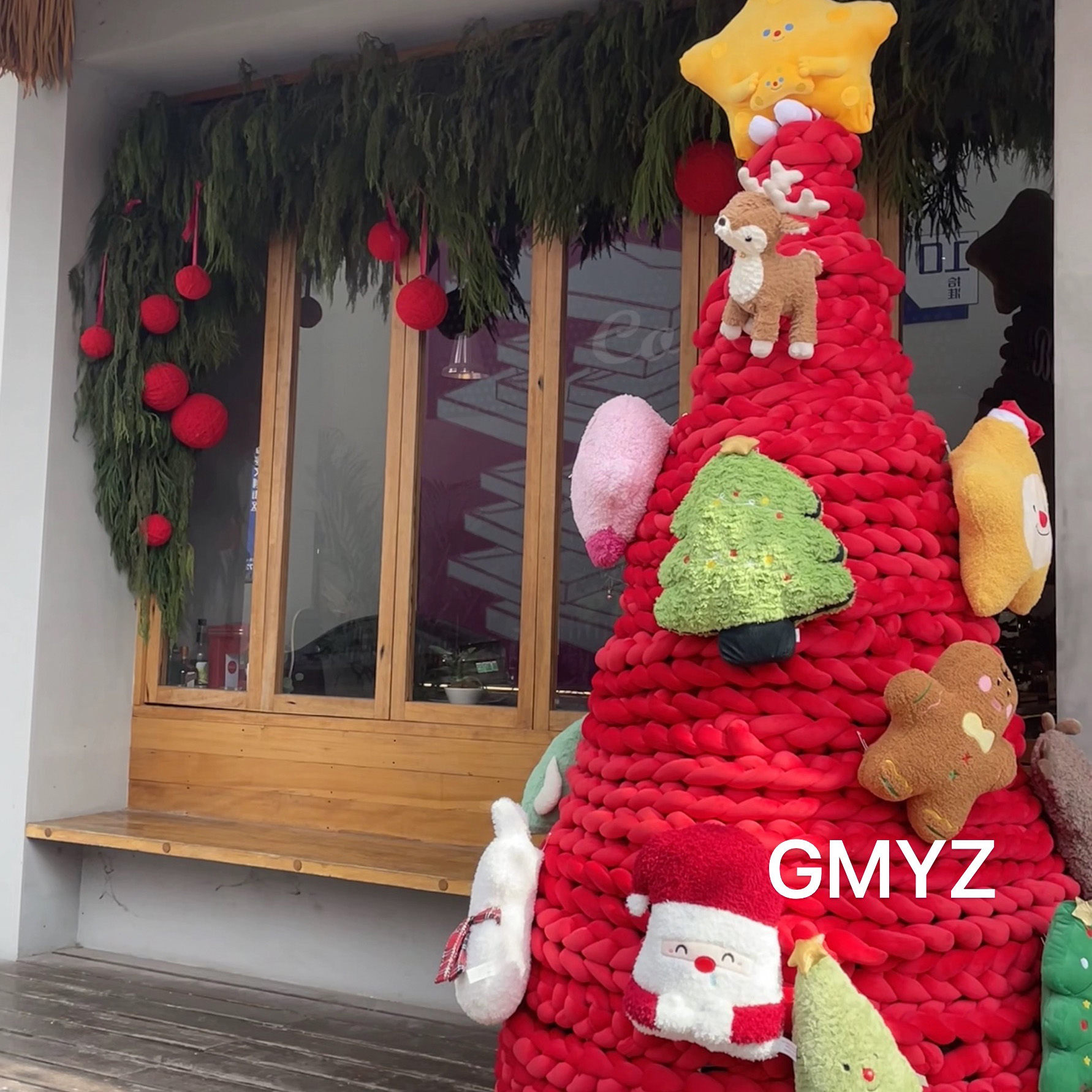 红色6cm超粗毛线圣诞树制作