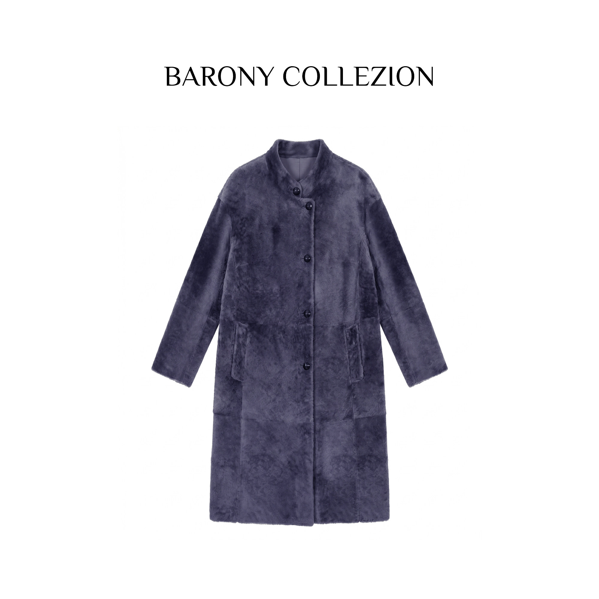 BARONY韩版立领A版大衣美利奴皮毛一体外套长款风衣皮草【98730