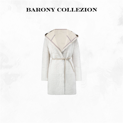 BARONY【98530】洋气羊毛拉贡LACON连帽双穿皮草外套皮毛一体