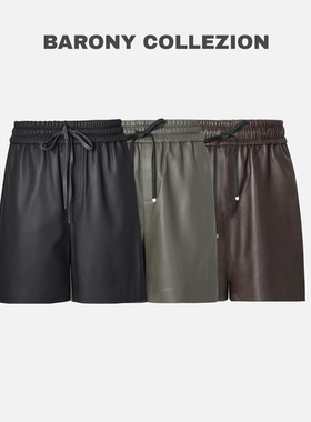 佰力郎/BARONY【98569】女百搭头层绵羊皮收腰短裤时尚韩版ins