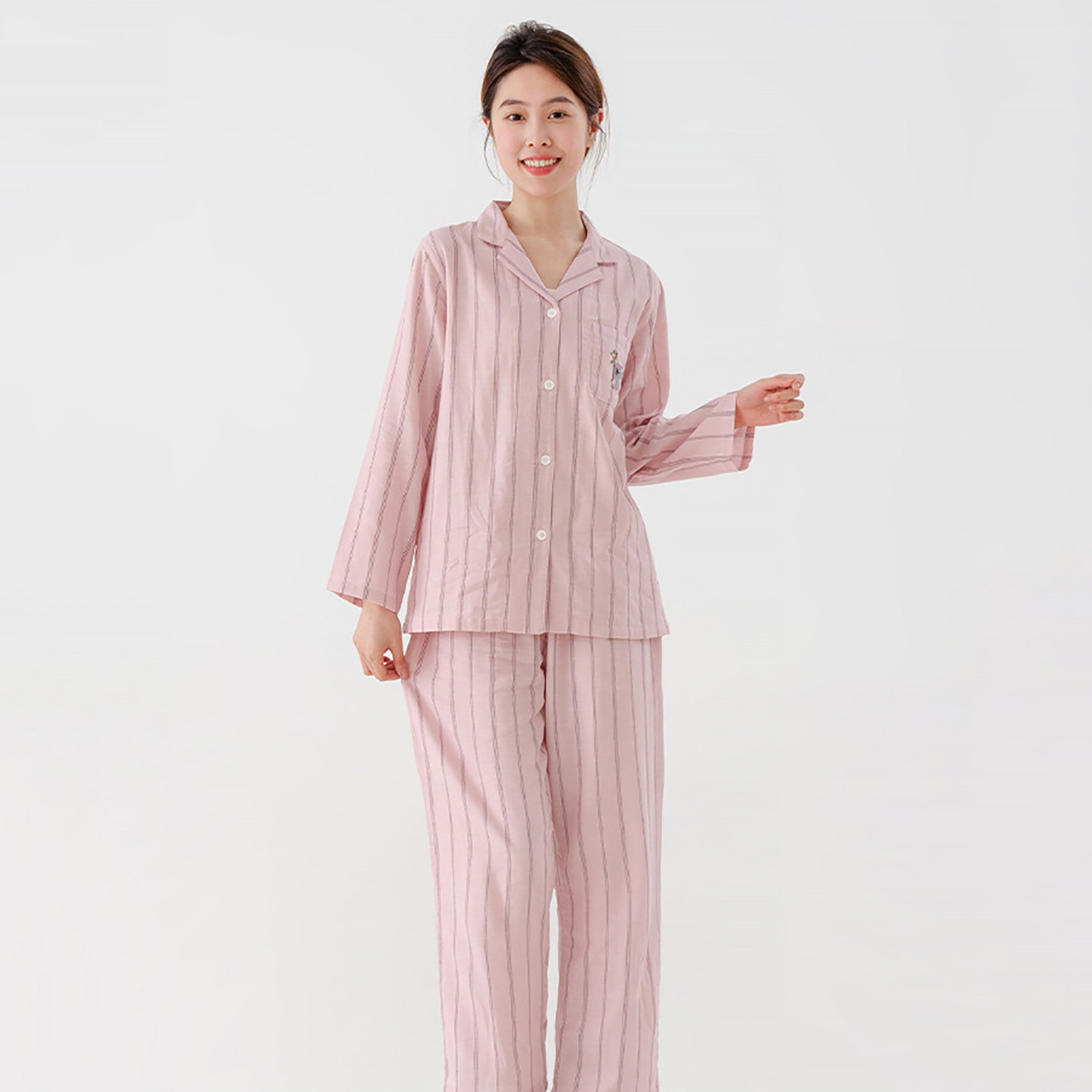 日系无印风春款情侣睡衣女套装纯棉长袖双层纱布全棉男士家居服