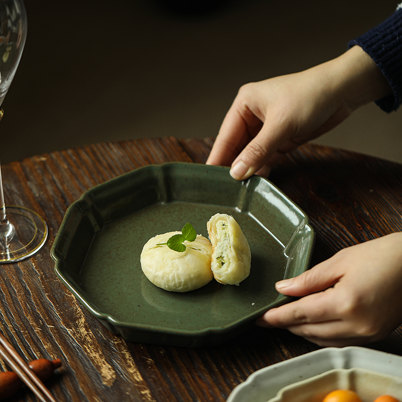 池上之家 日式和風(fēng)陶瓷復(fù)古八角壽司盤水果碟缽酸奶零食碟盤子