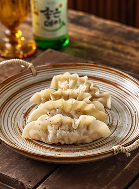 池上之家日系手工复古柴烧月光螺纹麻绳双耳深盘美食陶瓷西餐盘