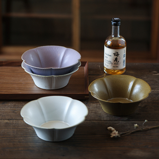 池上之家 景德镇粗陶创意马卡龙色陶瓷花朵造型碗花型早餐盘汤碗