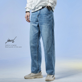 潮牌 直筒宽松水洗垂感阔腿休闲长裤 浅蓝色牛仔裤 男2026年春秋新款
