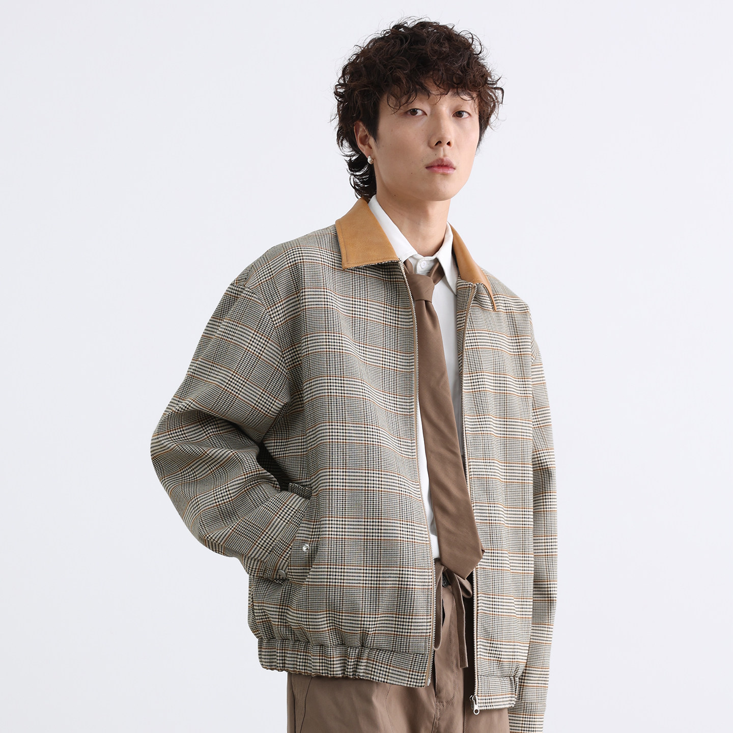 新贵老钱风千鸟格翻领复古外套男