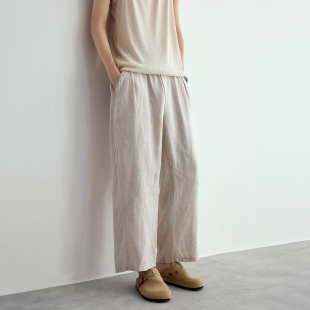夏季 男士 亚麻九分休闲裤 莱赛尔抗皱透气阔腿直筒裤 休闲老钱风