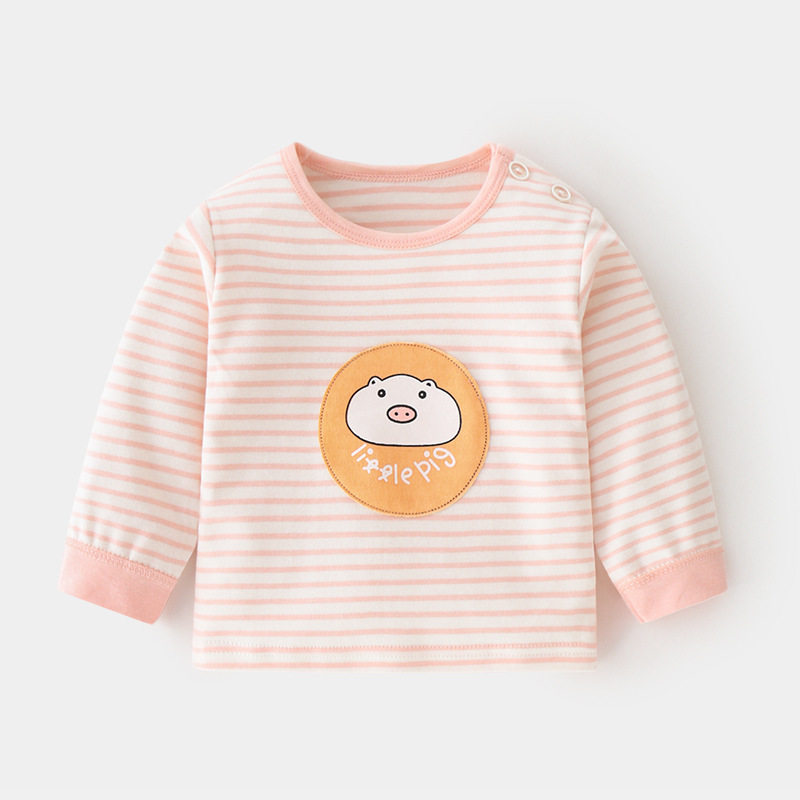 婴儿纯棉单上秋衣服条纹男女童春秋宝宝内衣打底衫童装肩开T恤,童装/婴儿装/亲子装,保暖上装,淘宝优惠券,粉丝福利购,淘宝优惠卷