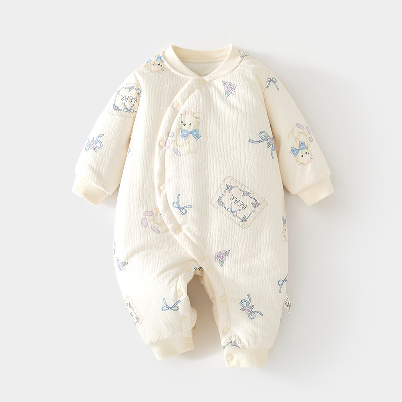女宝宝婴儿120克加棉加厚偏开连体衣男夹棉冬季棉服婴儿哈衣爬服