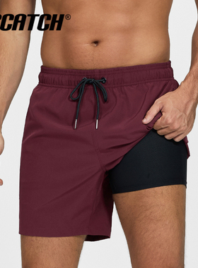 亿斯卡泳裤男2025新款防尴尬游泳裤糖果色双层泡温泉裤速干沙滩裤