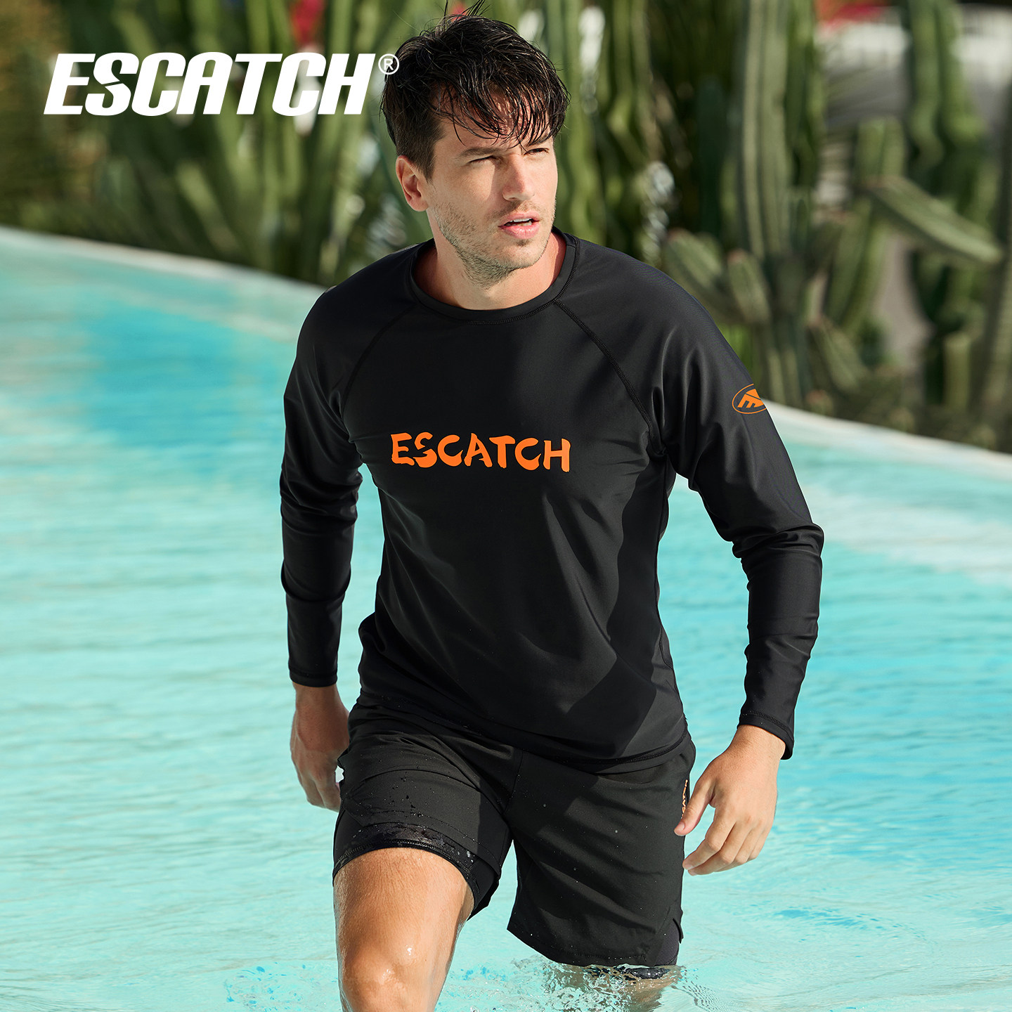 男士泳衣上衣游泳套装长袖防晒速干专业大码男游泳衣冲浪服水母服