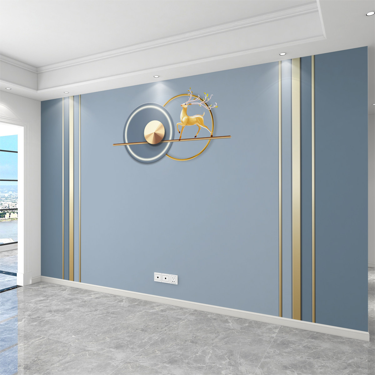 轻奢电视背景墙壁画2024新款客厅墙布影视墙壁布大气麋鹿装饰壁纸