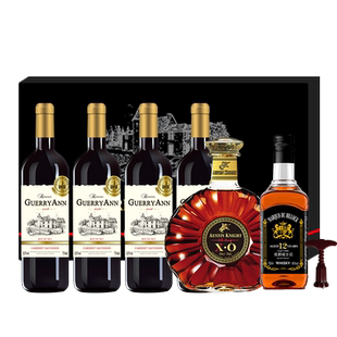 A高瑞礼盒包邮法国进口红酒整箱赤霞珠干红葡萄酒XO威士忌6瓶礼盒