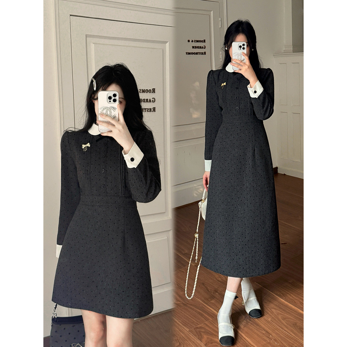 大码女装法式气质设计款毛呢连衣裙胖MM藏肉显瘦闺蜜裙女,女装/女士精品,连衣裙,淘宝优惠券,粉丝福利购,淘宝优惠卷