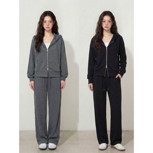 韩版 女装 时尚 显瘦连帽卫衣外套直筒休闲阔腿裤 2026年春季 套装 大码