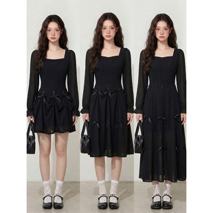 多重穿法黑色蝴蝶结连衣裙胖MM显瘦多穿连衣裙 女装 2026年春季 大码
