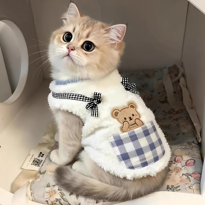 猫咪衣服秋冬可爱保暖马甲布偶英短金渐层宠物狗狗加绒卫衣防掉毛