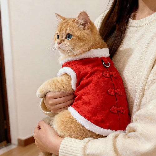 冬季保暖猫咪衣服加绒喜庆马甲