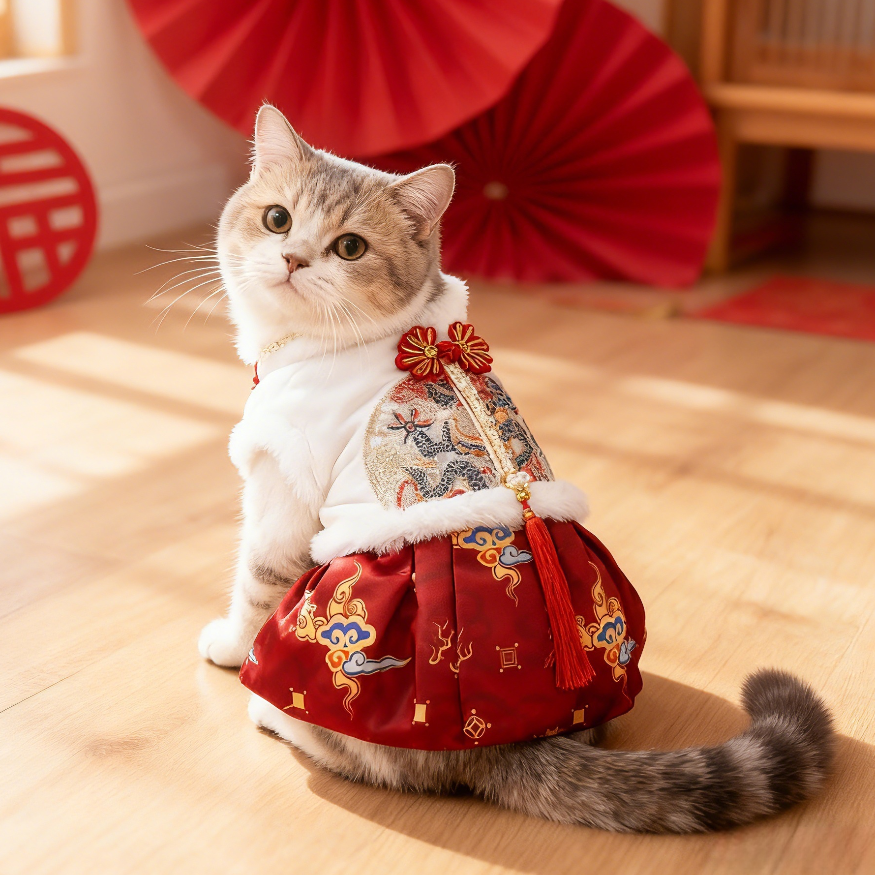 猫咪衣服冬季保暖公主裙马面裙