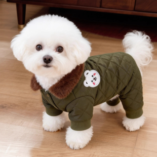 狗狗衣服冬季加绒保暖小熊四脚衣泰迪比熊博美小型犬宠物小狗棉衣