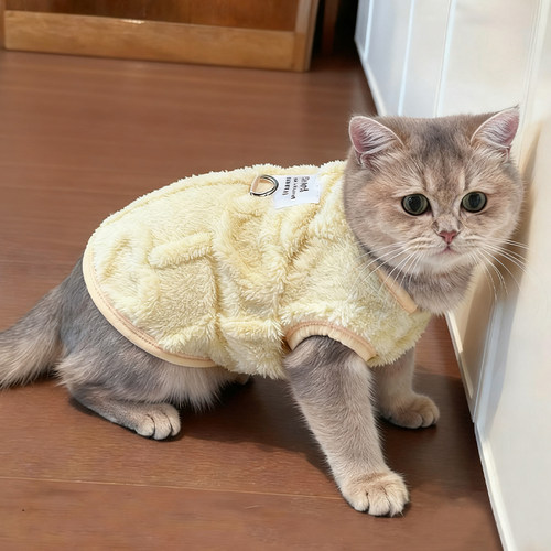猫咪衣服秋冬款保暖毛绒牵引马甲
