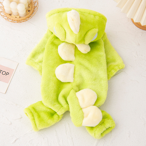 Dog clothes keep warm in winter, cute dinosaur transformation suit, teddy bear pet, traction four-legged clothes to prevent hair loss