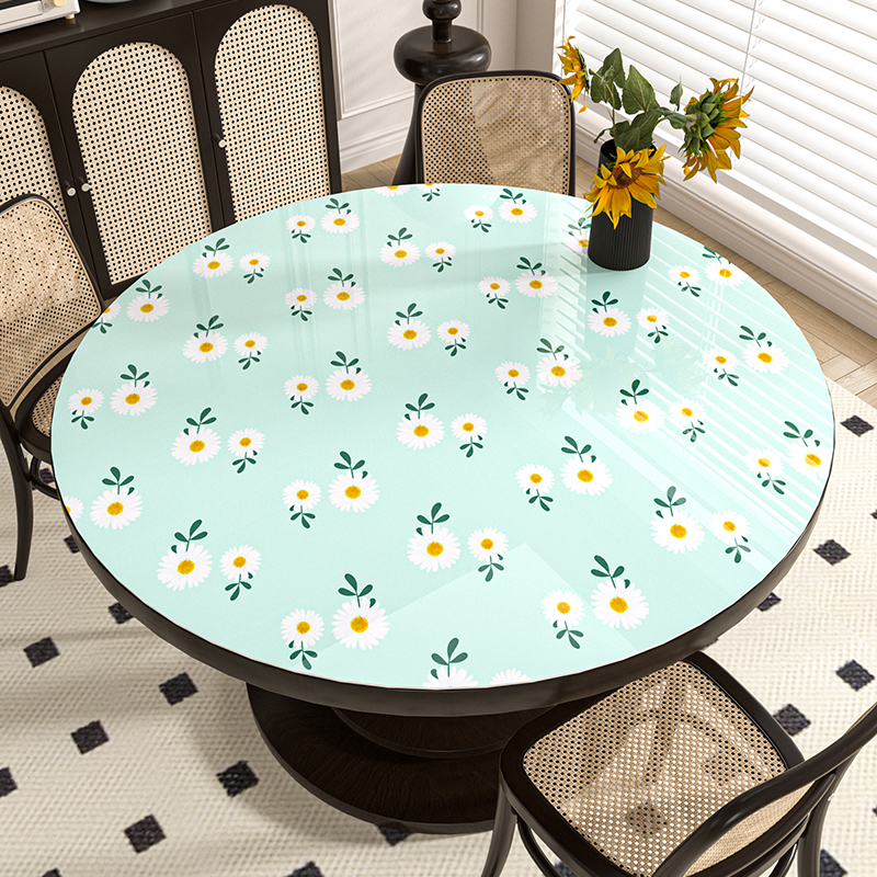 软玻璃圆形餐桌垫防水防油圆桌桌布轻奢高级感桌面保护圆形茶几垫