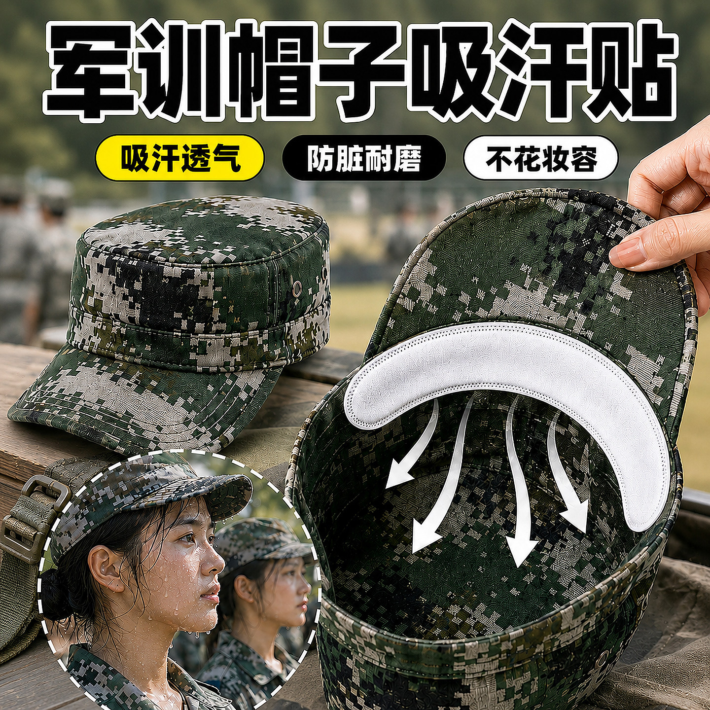 军训帽子专用帽檐贴吸汗防脏贴高中男女生必备用品全套腰带帽沿贴