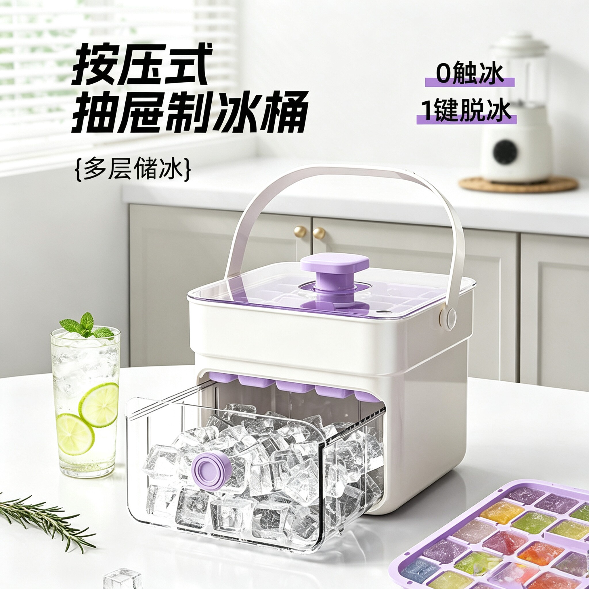 家用按压式多层抽屉食品级制冰盒图片