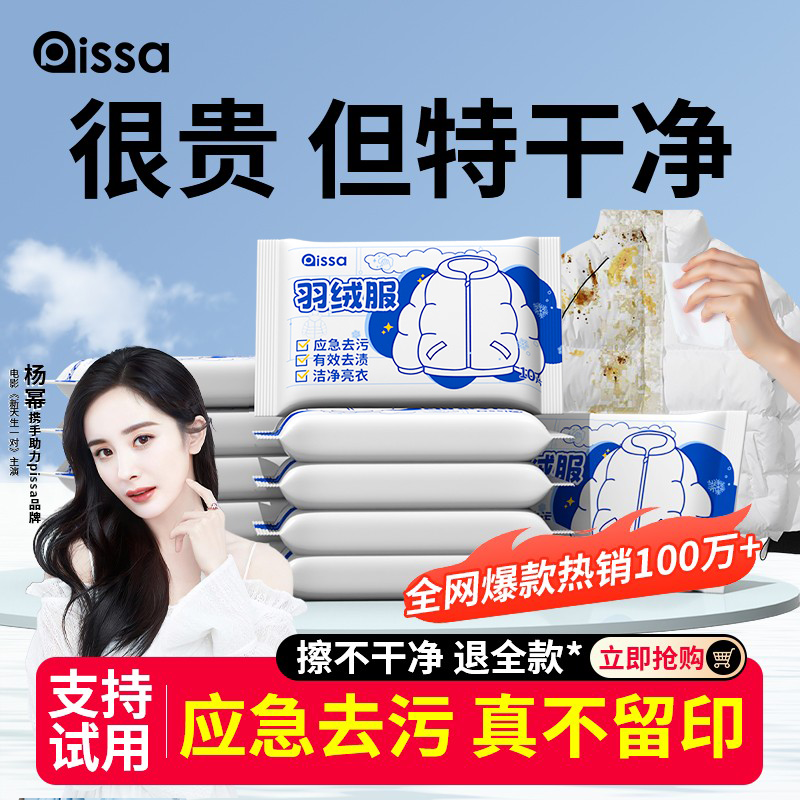 羽绒服清洁湿巾免洗强力去污衣物去渍湿纸巾干洗专用独立包装