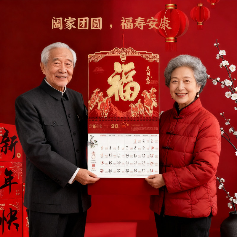 2026年挂历日历马年全新日历家用挂墙福字吊牌大号月历手撕历公司企业送礼广告logo挂历中国风送礼福牌老黄历