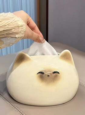 奶油风猫咪可爱抽纸盒轻奢搞怪创意饰品摆件家用客厅床头纸98411