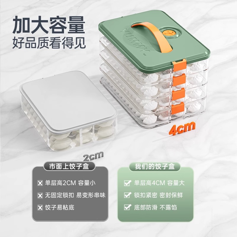 饺子馄饨盒家用带提手食品级厨房冰箱收纳盒保鲜速冻冷冻专用神器