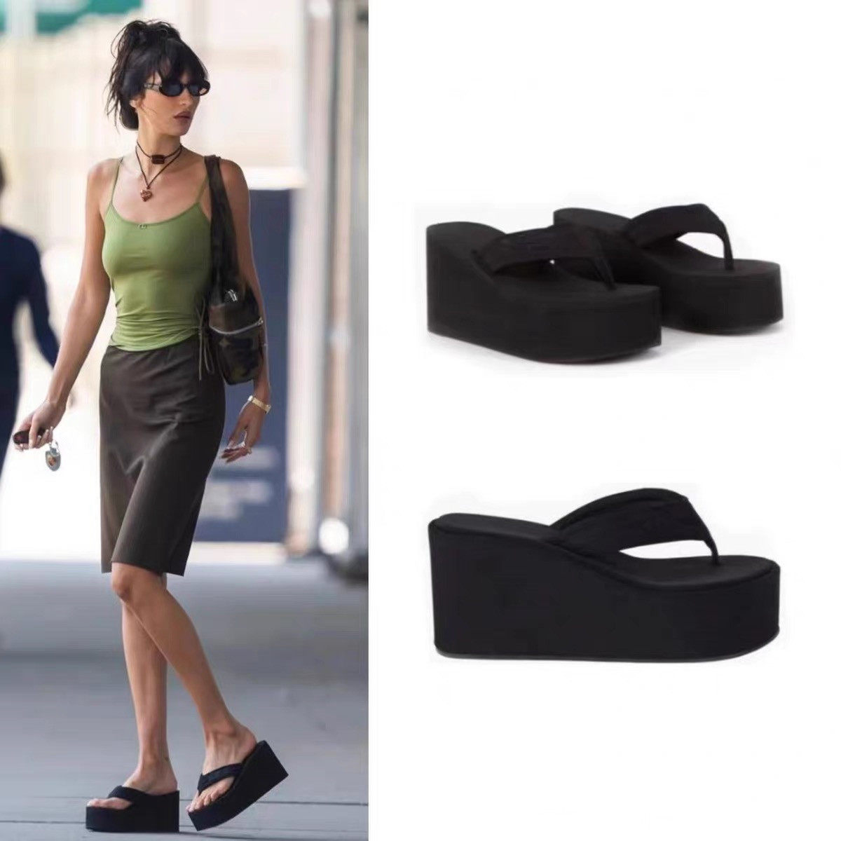 欧美辣妹明星贝拉bella同款人字拖超高跟坡跟沙滩鞋厚底凉拖鞋女