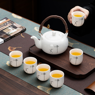 家用轻奢高档汉白玉茶壶陶瓷茶杯茶盘办公室喝茶 白瓷功夫茶具套装
